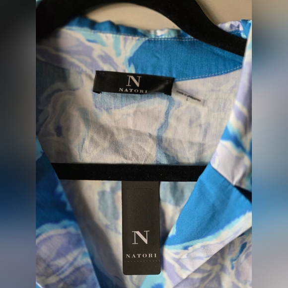 NWT Natori Misty Floral Cotton Halter Shirt Dress ~ Size Large - Picture 7 of 10